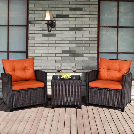 HOMASIS Three Piece Patio Rattan Cushioned Conversation Set