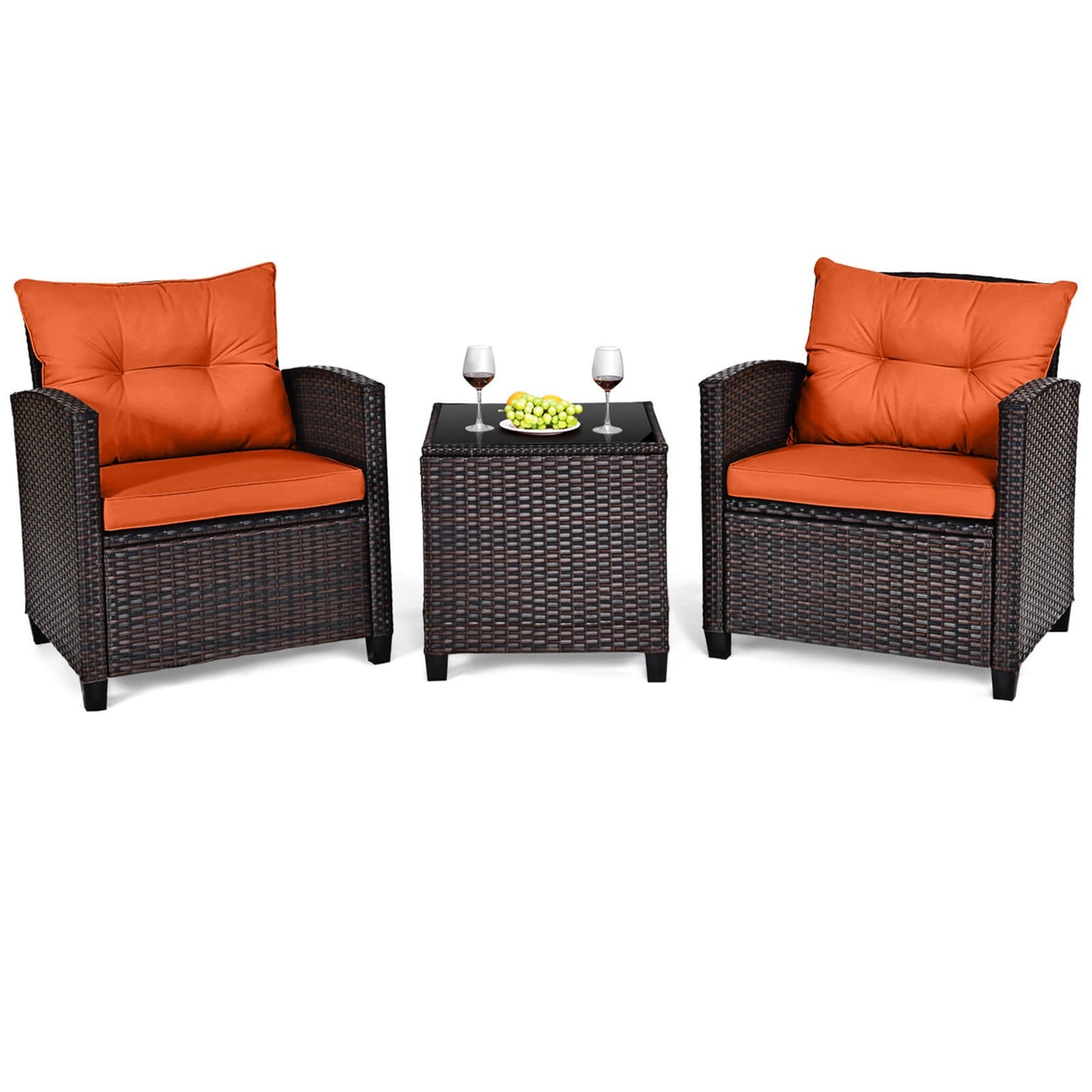 HOMASIS Three Piece Patio Rattan Cushioned Conversation Set
