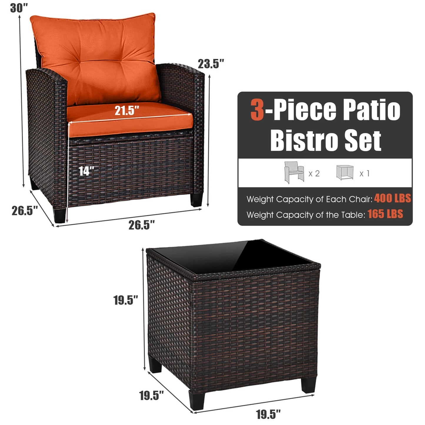 HOMASIS Three Piece Patio Rattan Cushioned Conversation Set