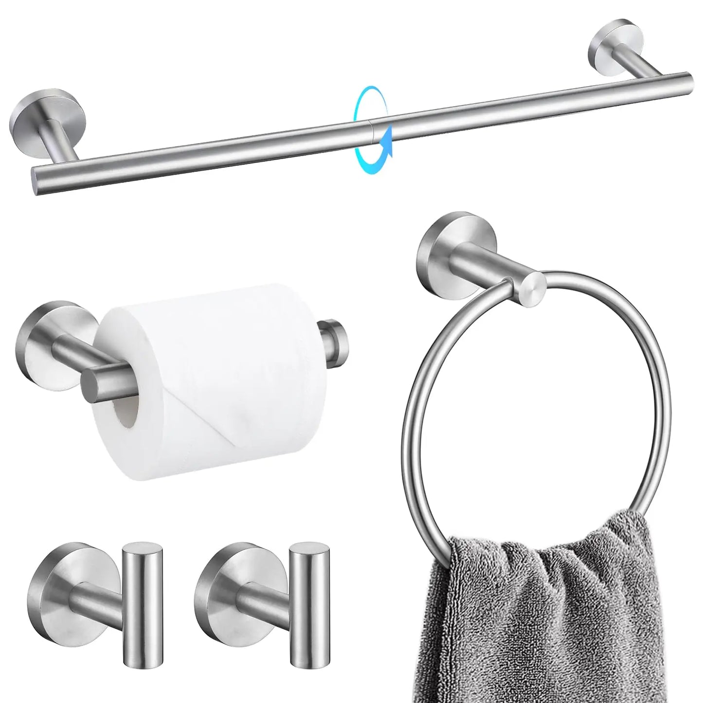 XIUWO 5 Piece Stainless Steel Bathroom Accessories Set