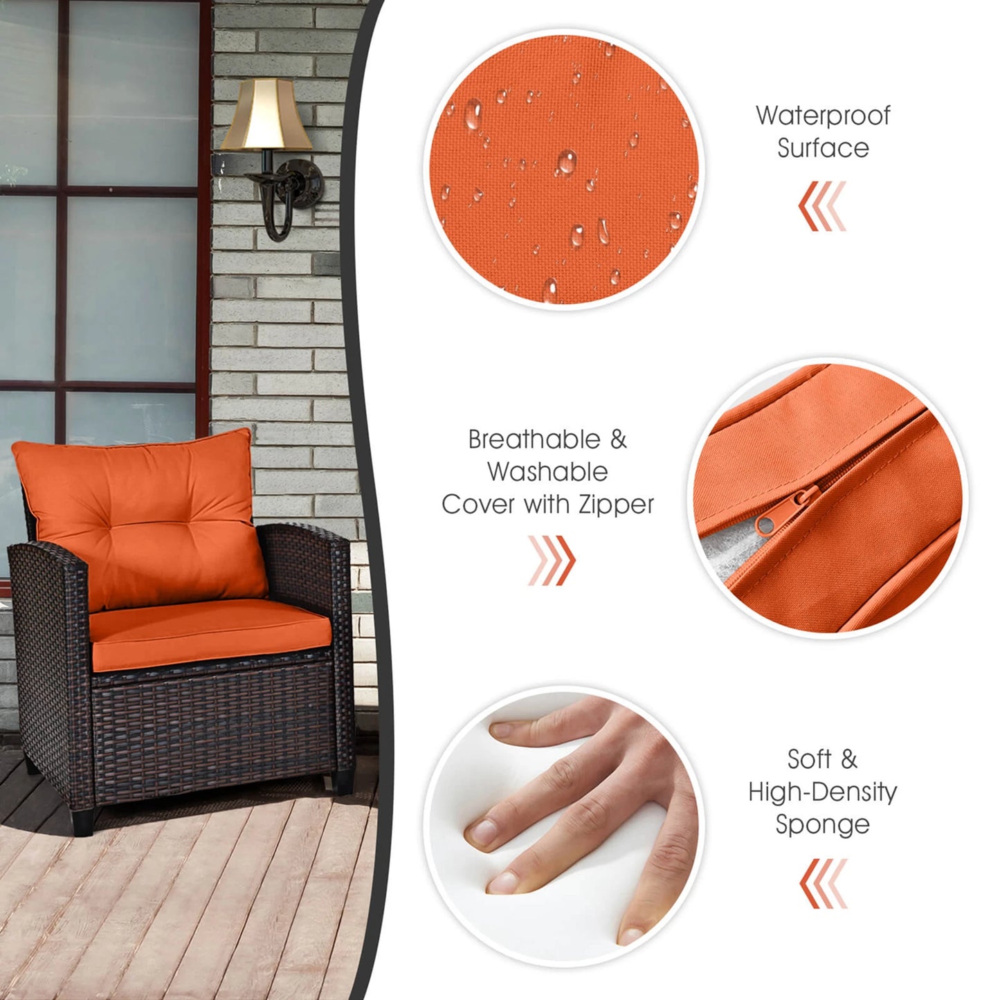 HOMASIS Three Piece Patio Rattan Cushioned Conversation Set